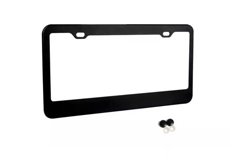 MATTE BLACK STAINLESS STEEL METAL LICENSE PLATE FRAME+SCREW CAPS TAG COVER