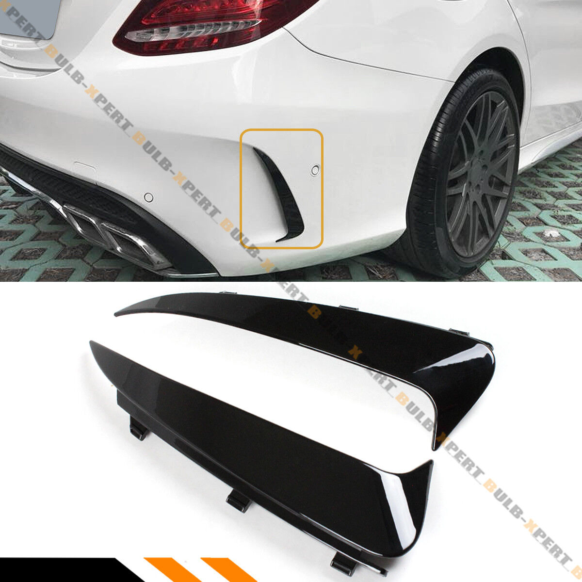 FOR 15-18 MERCEDES BENZ W205 AMG 4DR BLK SNAP ON REAR BUMPER VENT CANARDS INSERT