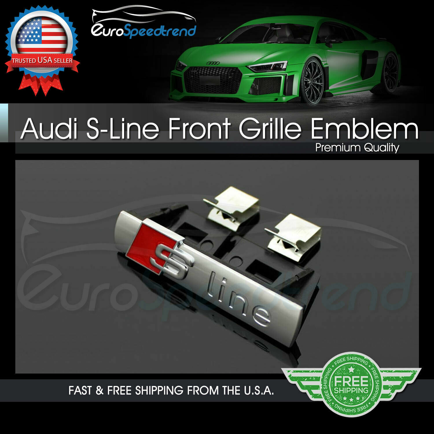 S LINE Grill Emblem for Audi A3 A4 A5 A6 A7 Q3 Q5 Q7 Front Hood Grille Badge