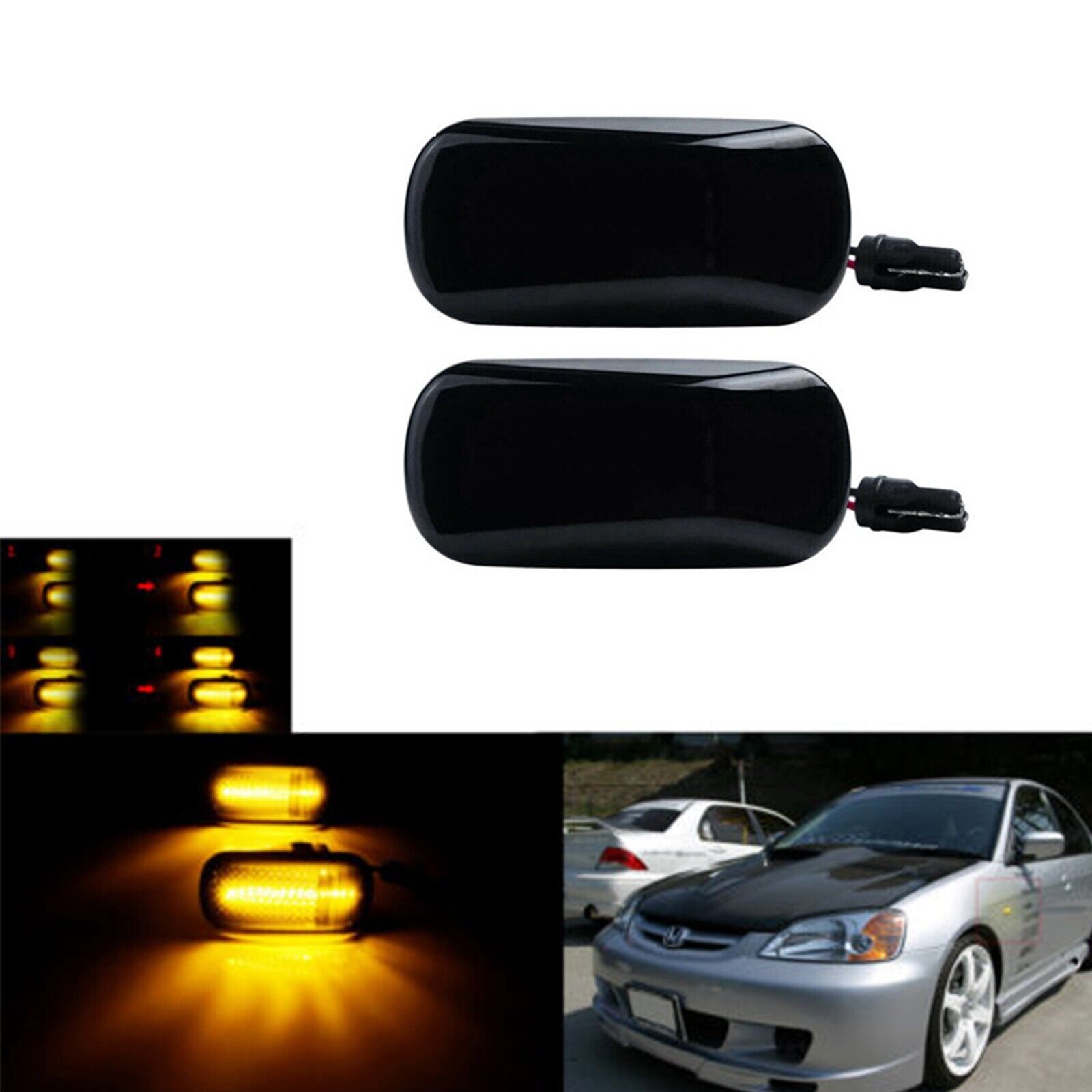 2x Smoke Lens Amber Dynamic Front Side LED Marker Light For 08-16 Honda Fit Jazz