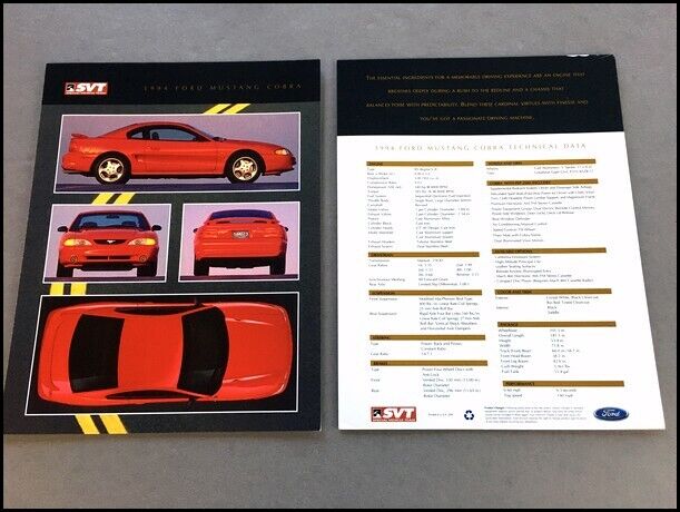 1994 Ford SVT Mustang Cobra Original 1-page Car Brochure Collectors Card
