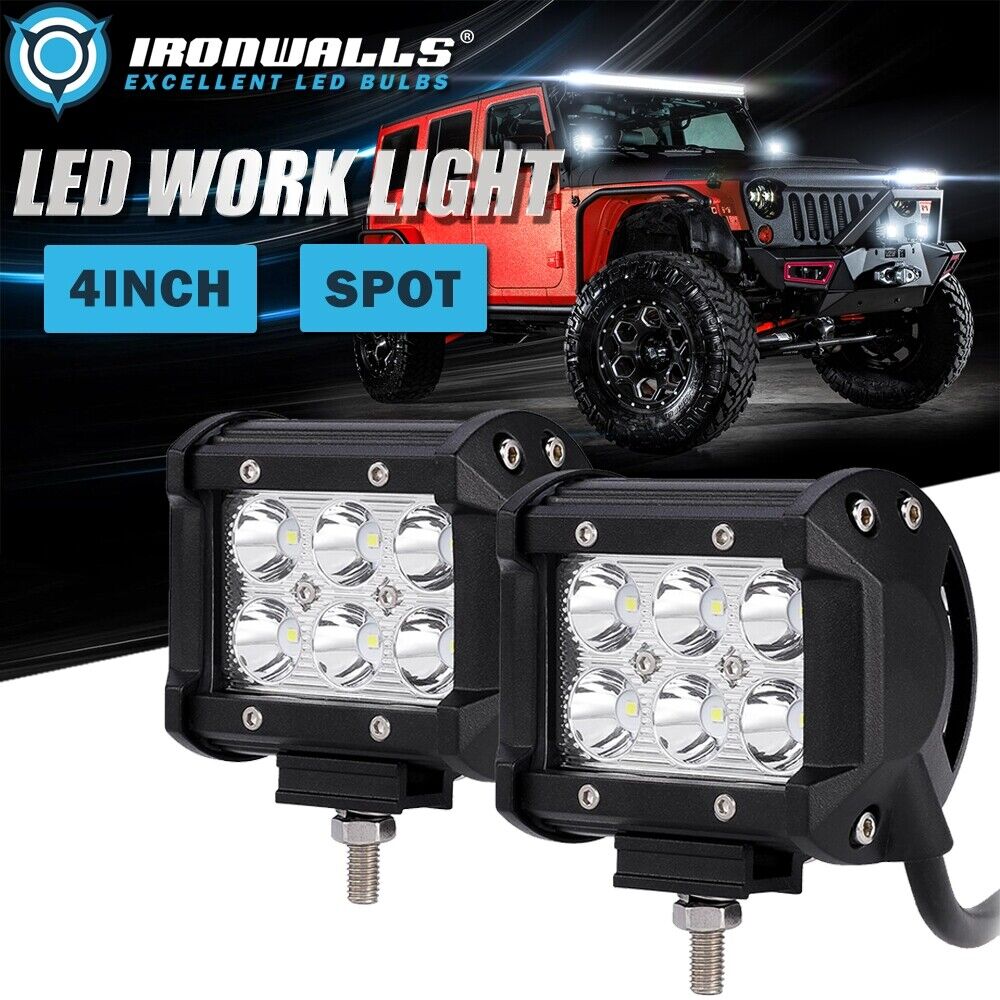 2x 4in 18W LED Work Light Pods Offroad Spot Beam Fog Driving Lamp SUV ATV Pickup