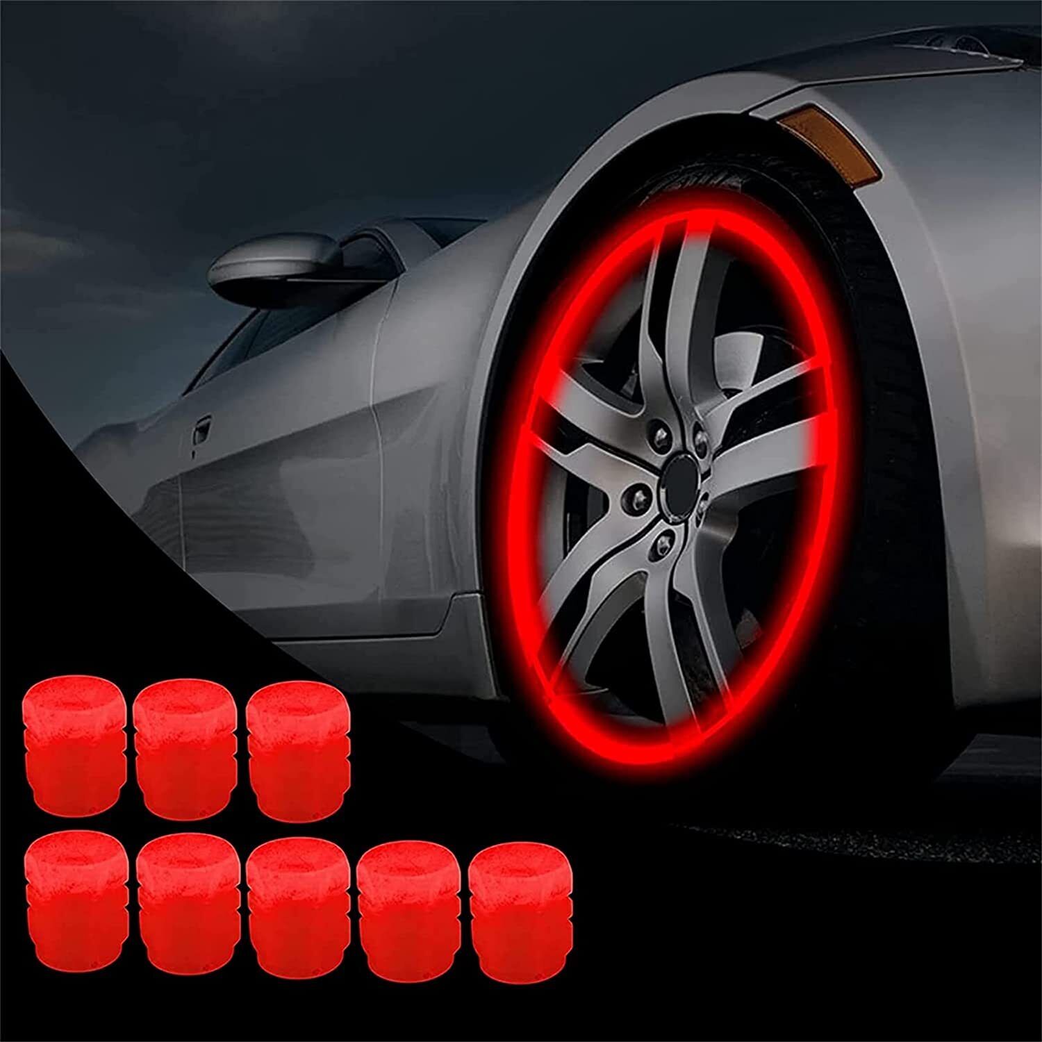 8Pcs Car Tire Caps Glow in The Dark Tire Valve Caps Glowing Tire Valve Stem Caps