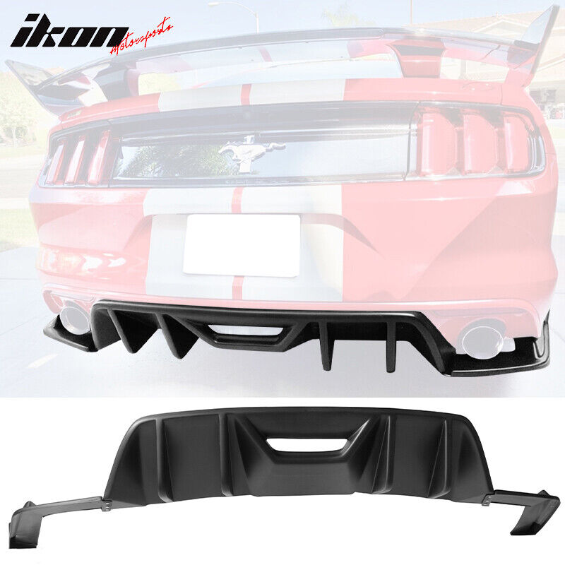 Fits 15-17 Ford Mustang HN Style Rear Bumper Lip Diffuser 3PC Matte Black - PP