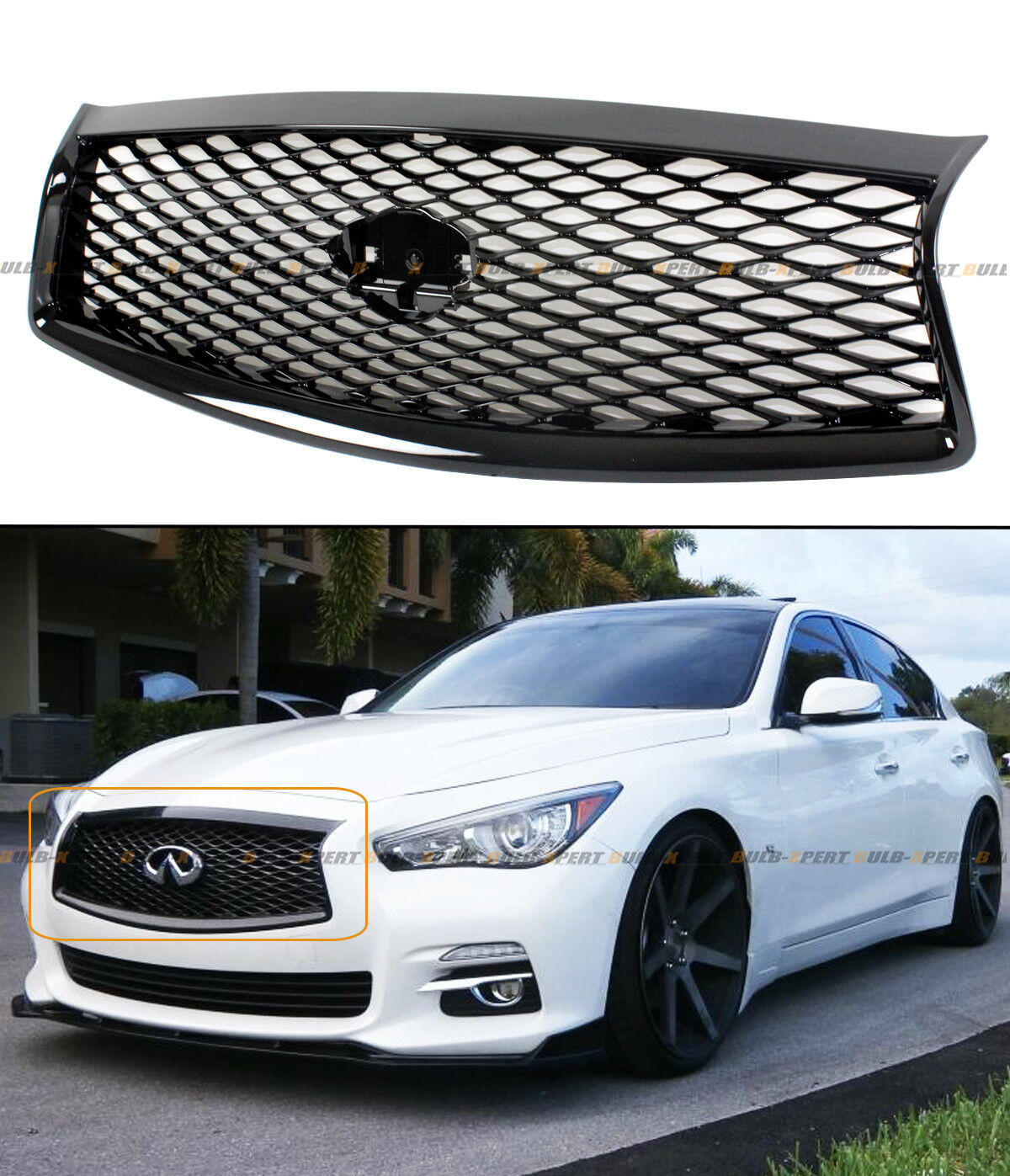 FOR 2014-17 INFINITI Q50 HIGH GLOSS BLACK OUT FRONT HOOD UPPER GRILL REPLACEMENT