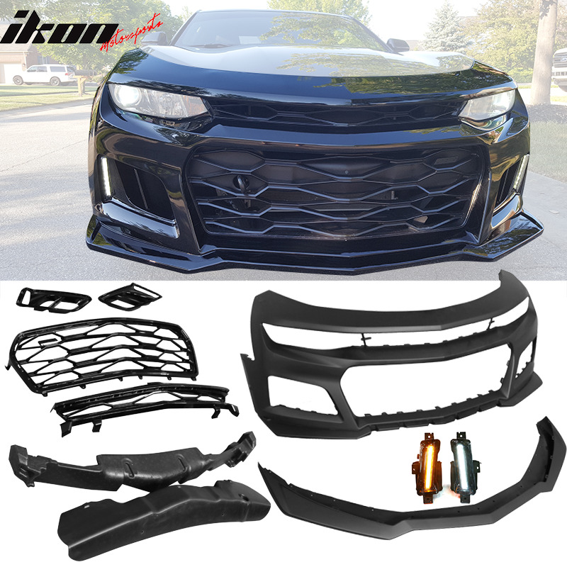 Fits 16-18 Chevy Camaro ZL1 Style Front Bumper Cover Turn Signal DRL Fog Lights