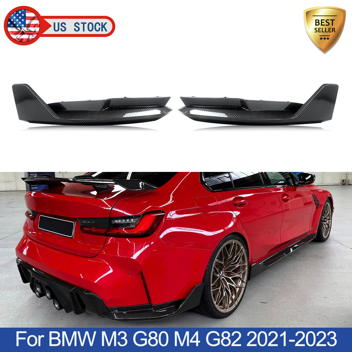 For BMW G80 M3 G82 M4 MP Style Carbon Fiber Rear Bumper Corner Splitter Lip