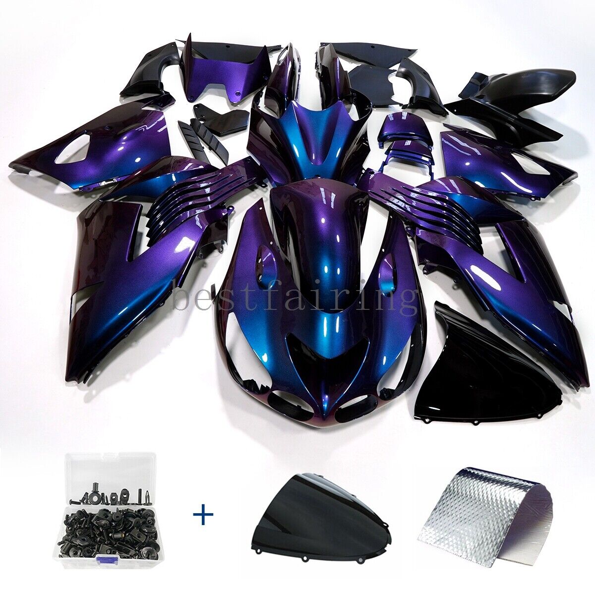 Chameleon Purple Blue Fairing for Kawasaki Ninja ZX14R 2006-2011 Body Kit +Bolts