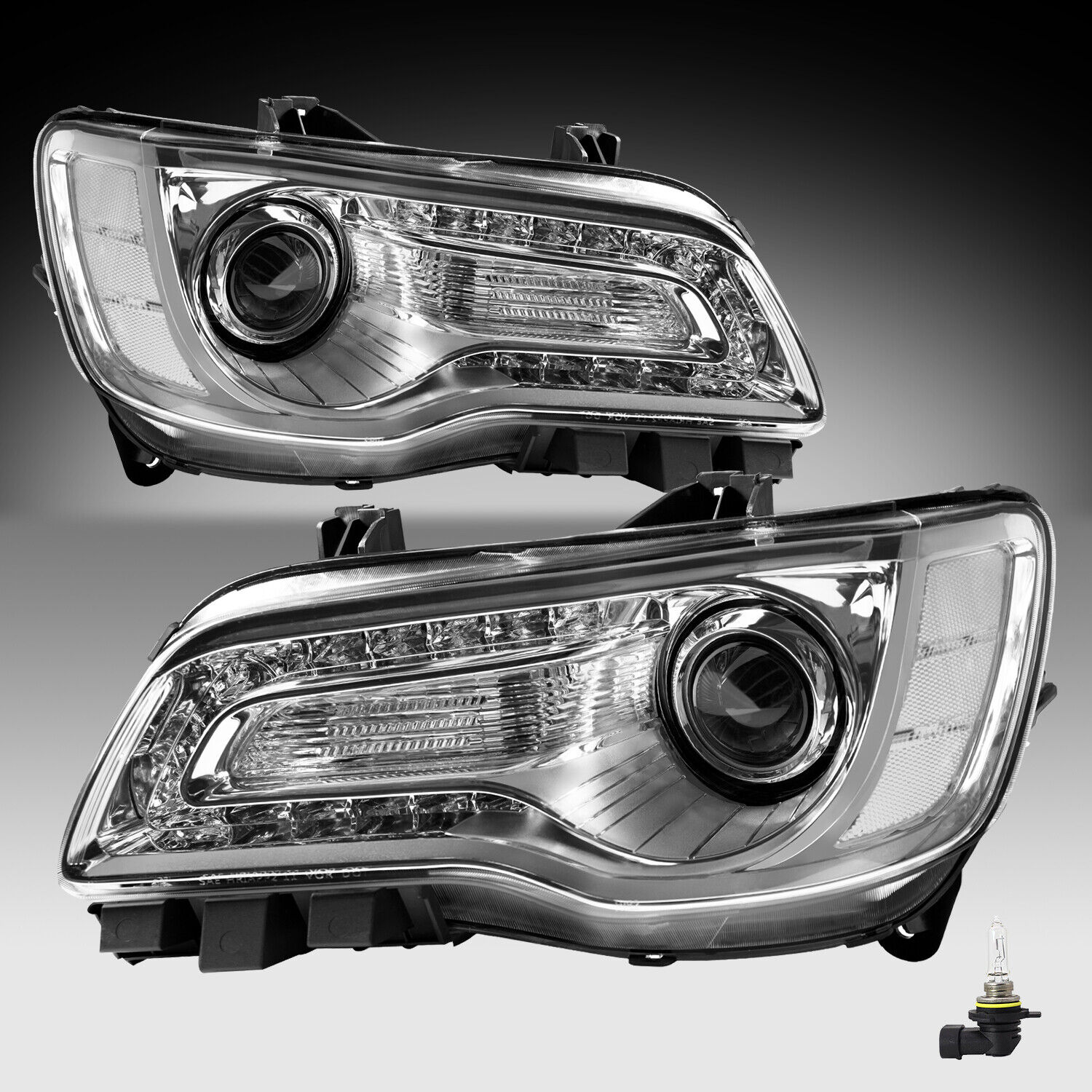 For 2011-2023 Chrysler 300 Halogen LED Headlights Chrome Clear Headlamp W/Bulb