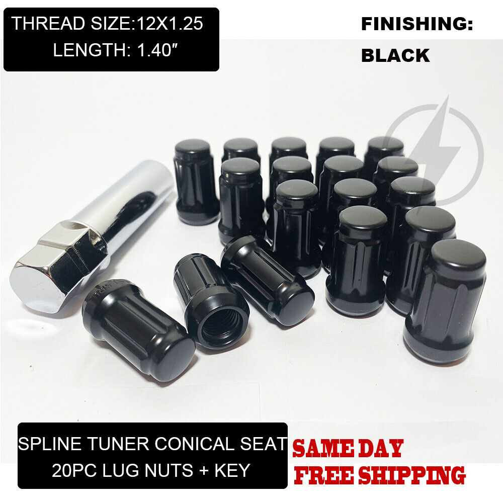 20Pc Black Spline Lug Nuts 12x1.25 For Subaru BRZ Impreza WRX STI Crosstrek +Key