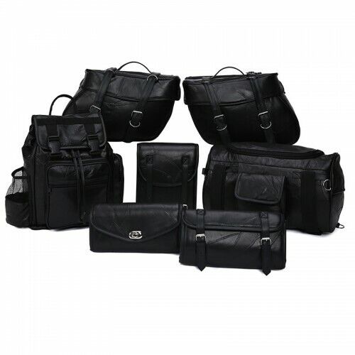 Genuine Leather 9-Piece Motorcycle Saddlebag Luggage Set
