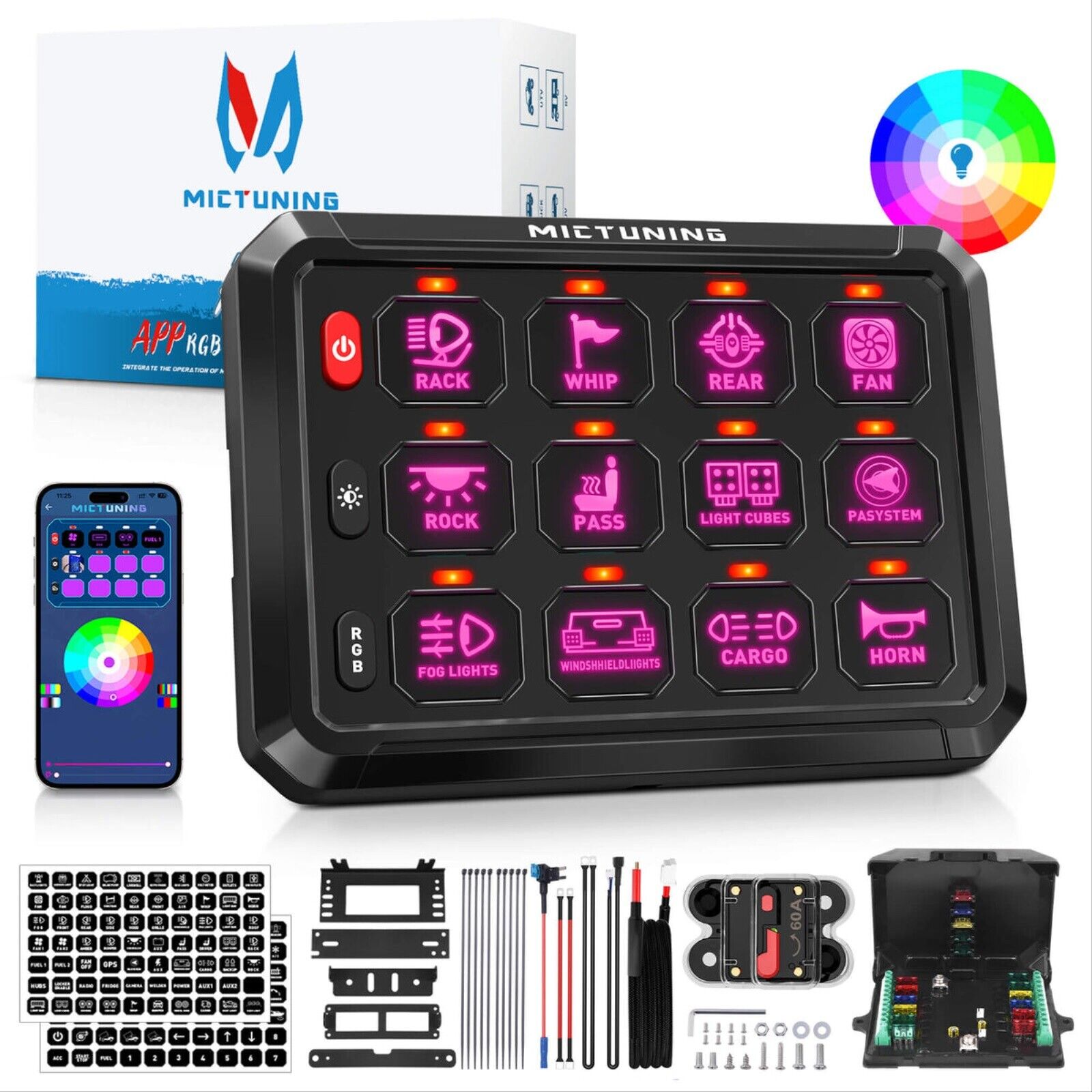 MICTUNING P1s 12 Gang Switch Panel RGB App Control 5.5