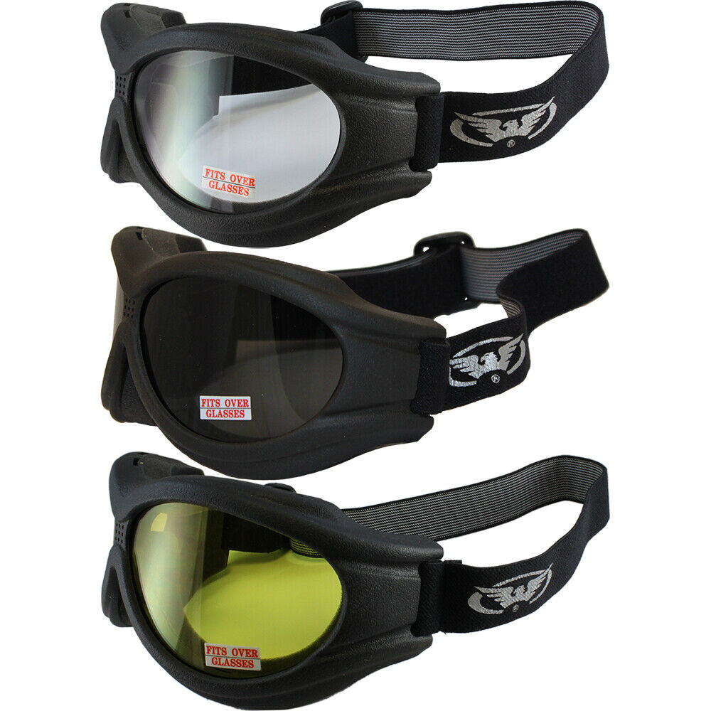 3 Pair Fit Over Foam Padded Shatterproof Anti-Fog Motorcycle Goggles Big Ben 