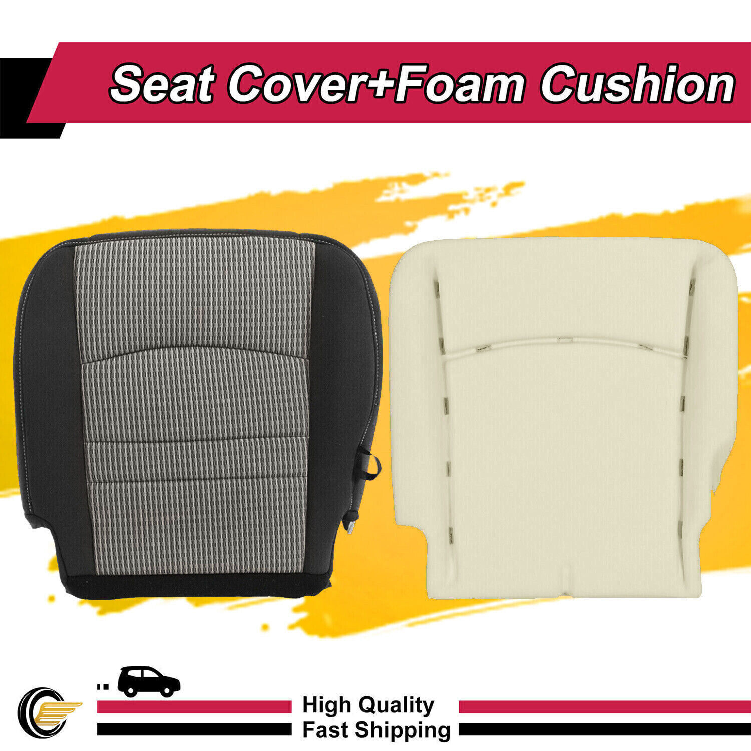 For 2009-12 Dodge Ram 1500 SLT Driver Side Bottom Cloth Seat Cover+Foam Cushion