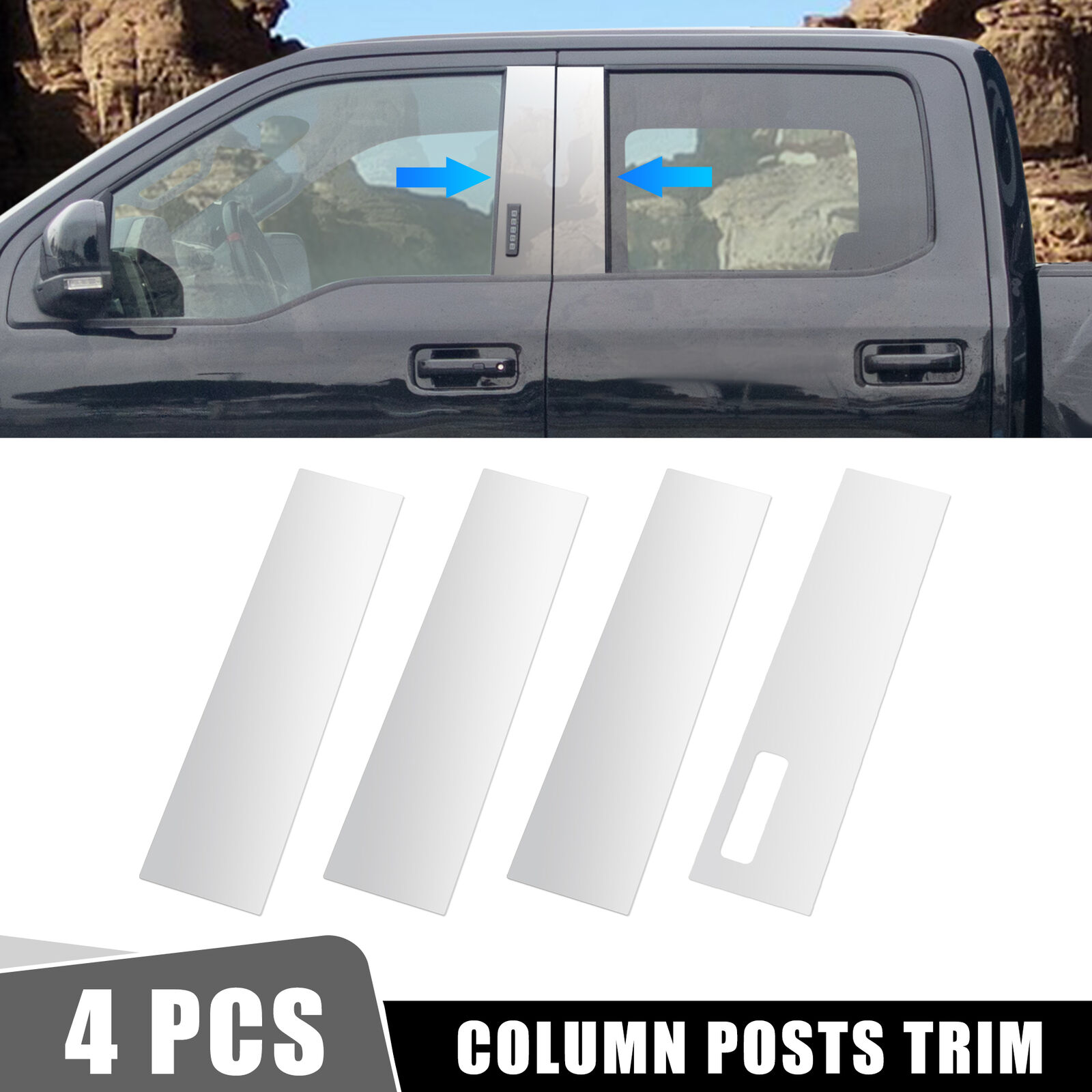 4Pcs Stainless Steel Chrome  Pillar Post Trim For Ford F150 Extended 2015-2020