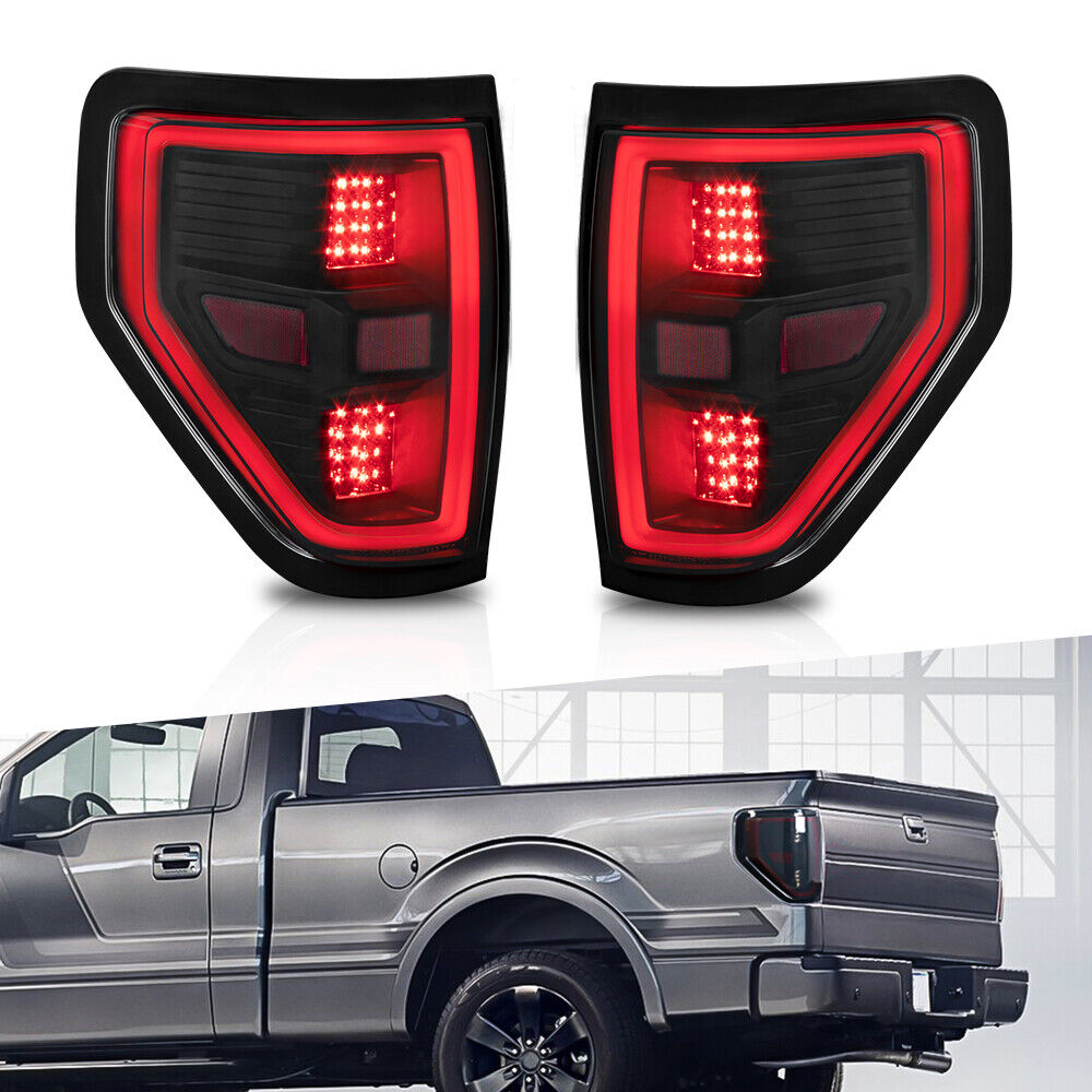 2PCS LH+RH LED Tail Lights Black Housing Smoke Lens For 2009-2014 Ford F-150