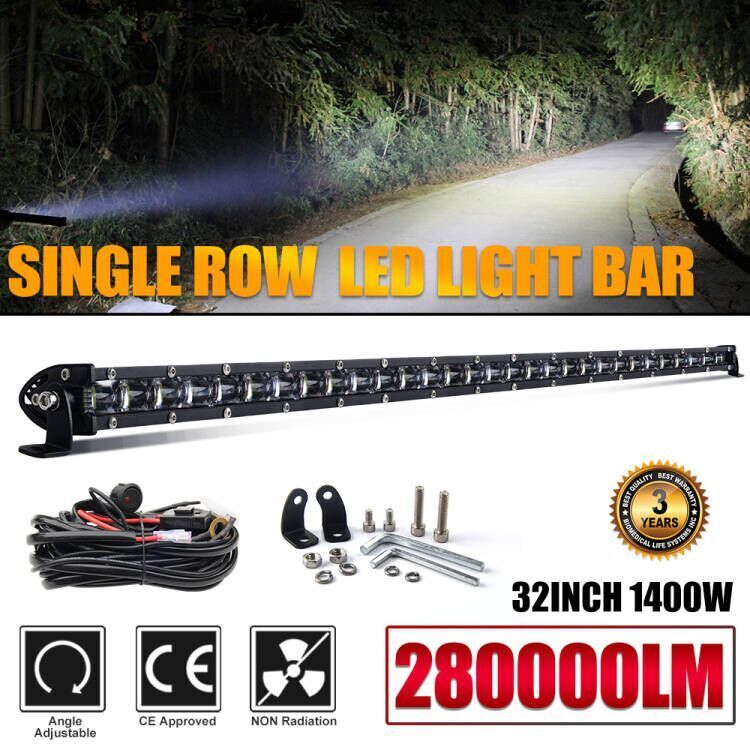 32 inch Slim LED Light Bar Single Row Spot Flood Combo Work Truck SUV ATV+Wire