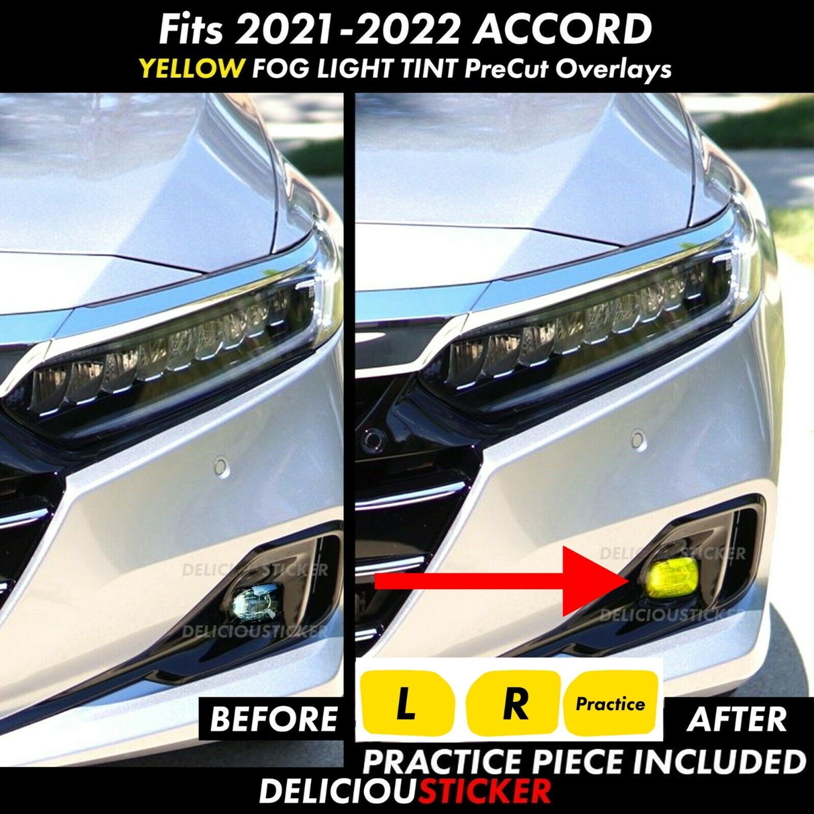 For Accord 2021-2022 Yellow Fog Lights Front overlays vinyl tint precut decals