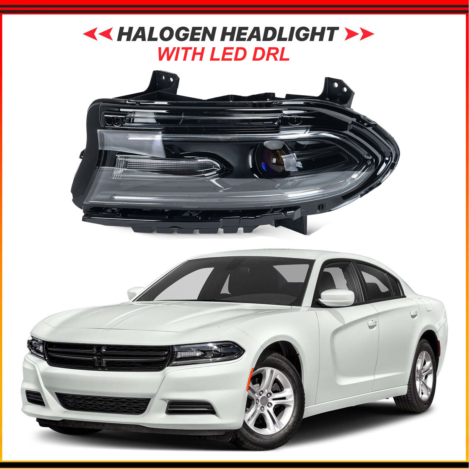 For Dodge Charger 2015-2022 Halogen Headlight w/ LED DRL Left Driver Side LH