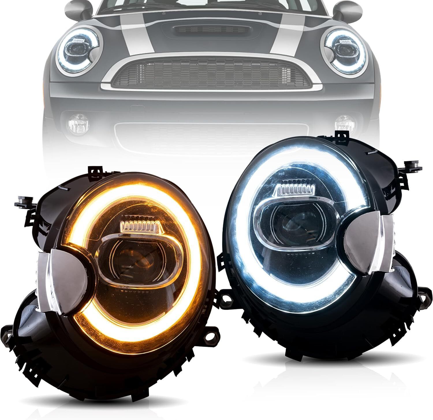 VLAND Headlights Fit 2007-2013 BMW Mini Cooper R55 R56 R57 R58 R59 W/Startup DRL