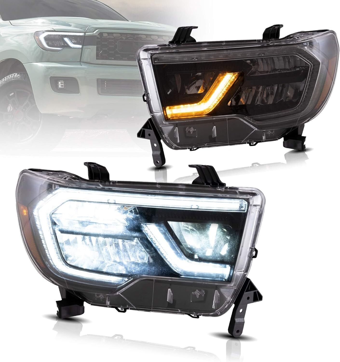VLAND LED Headlights Black Housing For 2007-2013 Toyota Tundra & 08-20 Sequoia