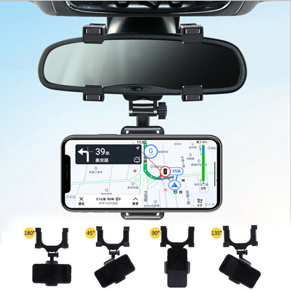 360 Rotation Car Rear View Mirror Mount Stand GPS Phone Holder 