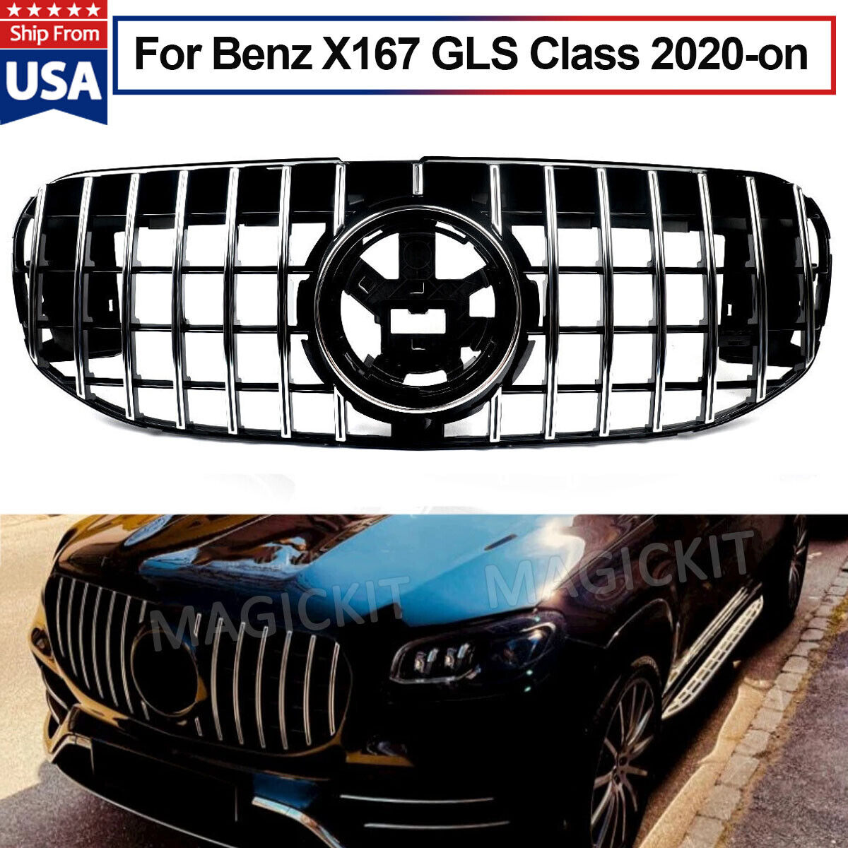For Mercedes-Benz X167 GLS CLASS 2020+ Chrome AMG GLS63S style Grille + Bracket