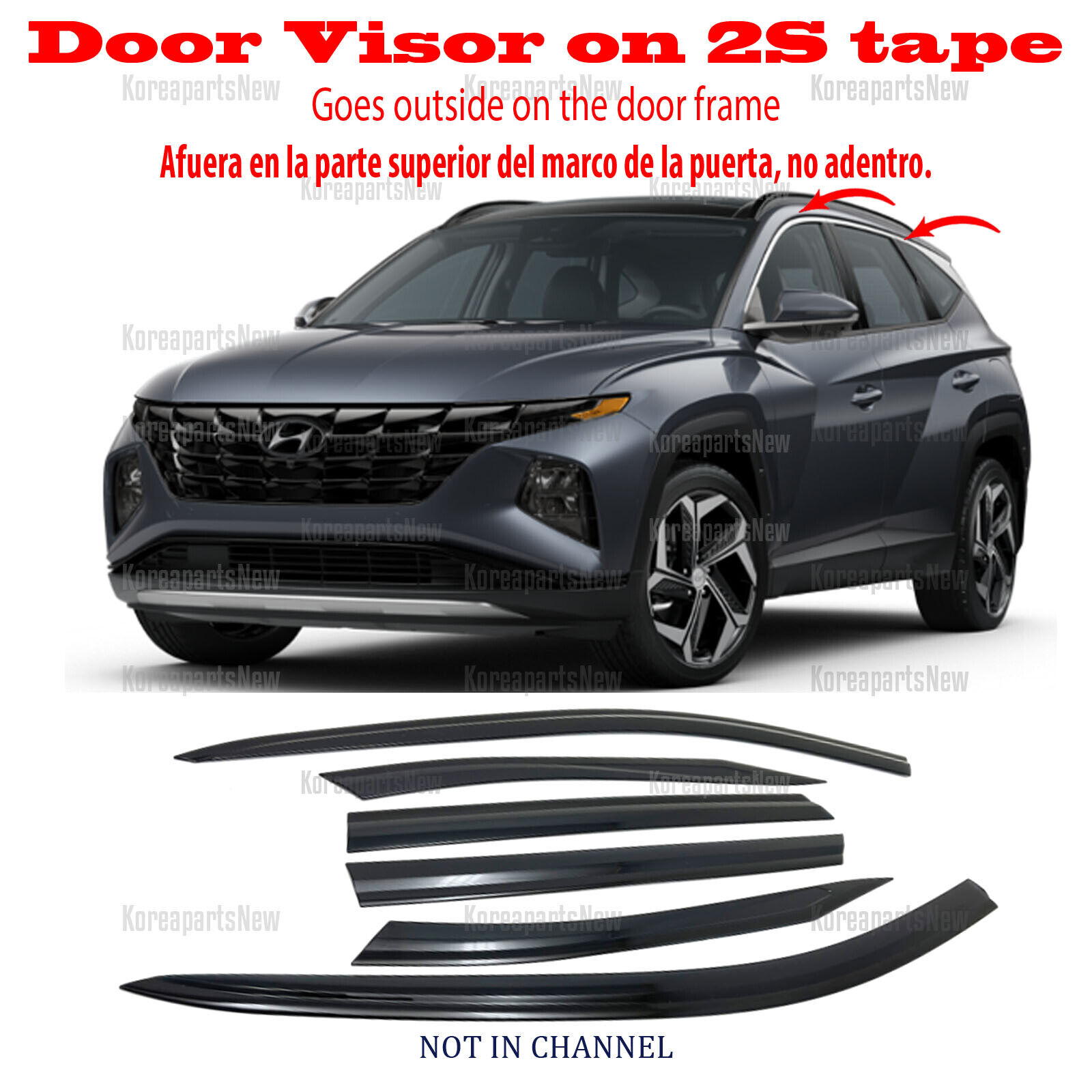 2S Tape Smoke Door Window Vent Visor Deflector ⭐6pcs⭐ Hyundai Tucson 2022-2024