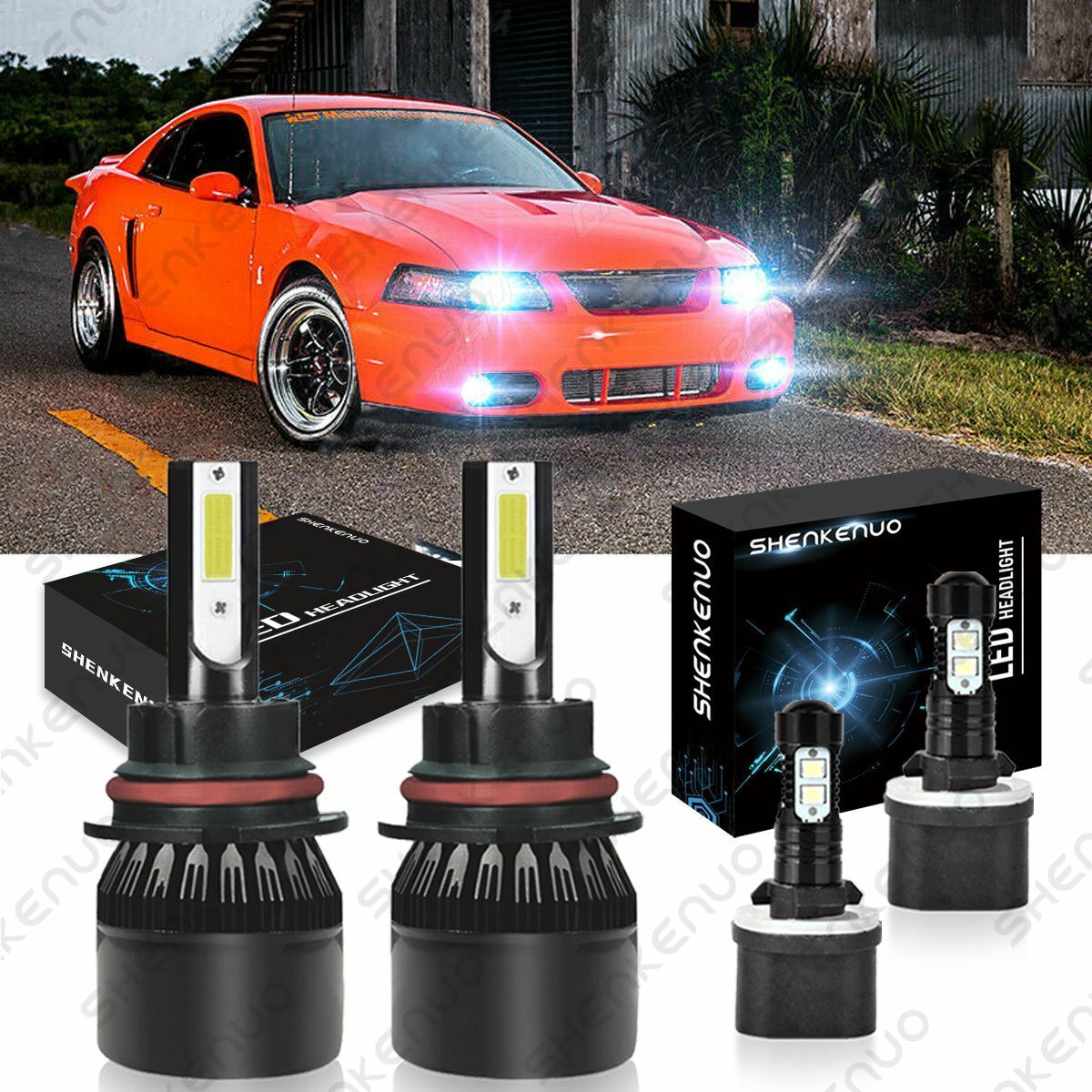 For 99-04 Ford Mustang LED Headlight Bulbs Hi/Lo Beam+Fog Light Bulbs 6000K Kit