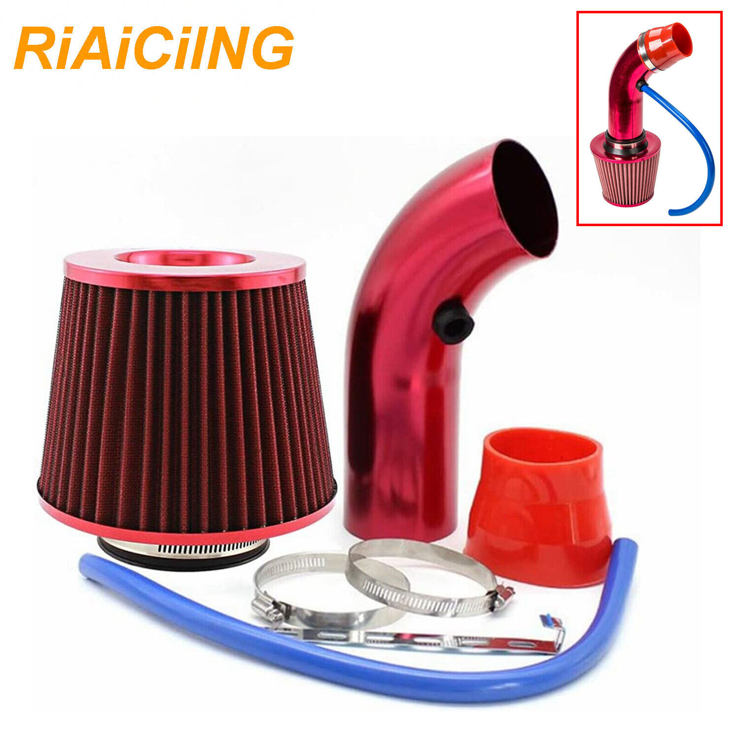 Aluminum Power Flow Hose 3'' Car Cold Air Intake Filter Induction Pipe Kit Red