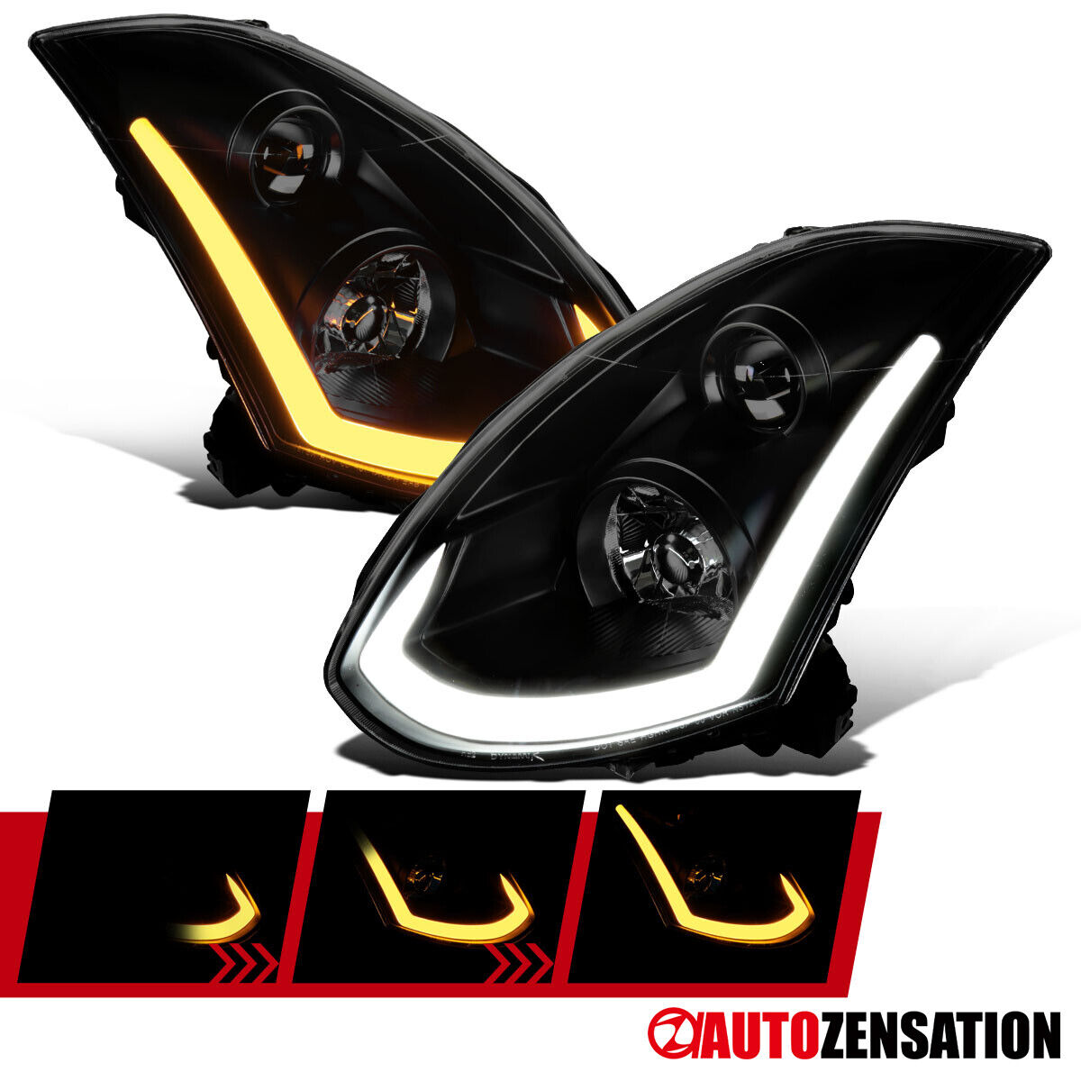 Fit 2003-2007 Infiniti G35 Coupe Black Smoke Projector Headlights LED Sequential