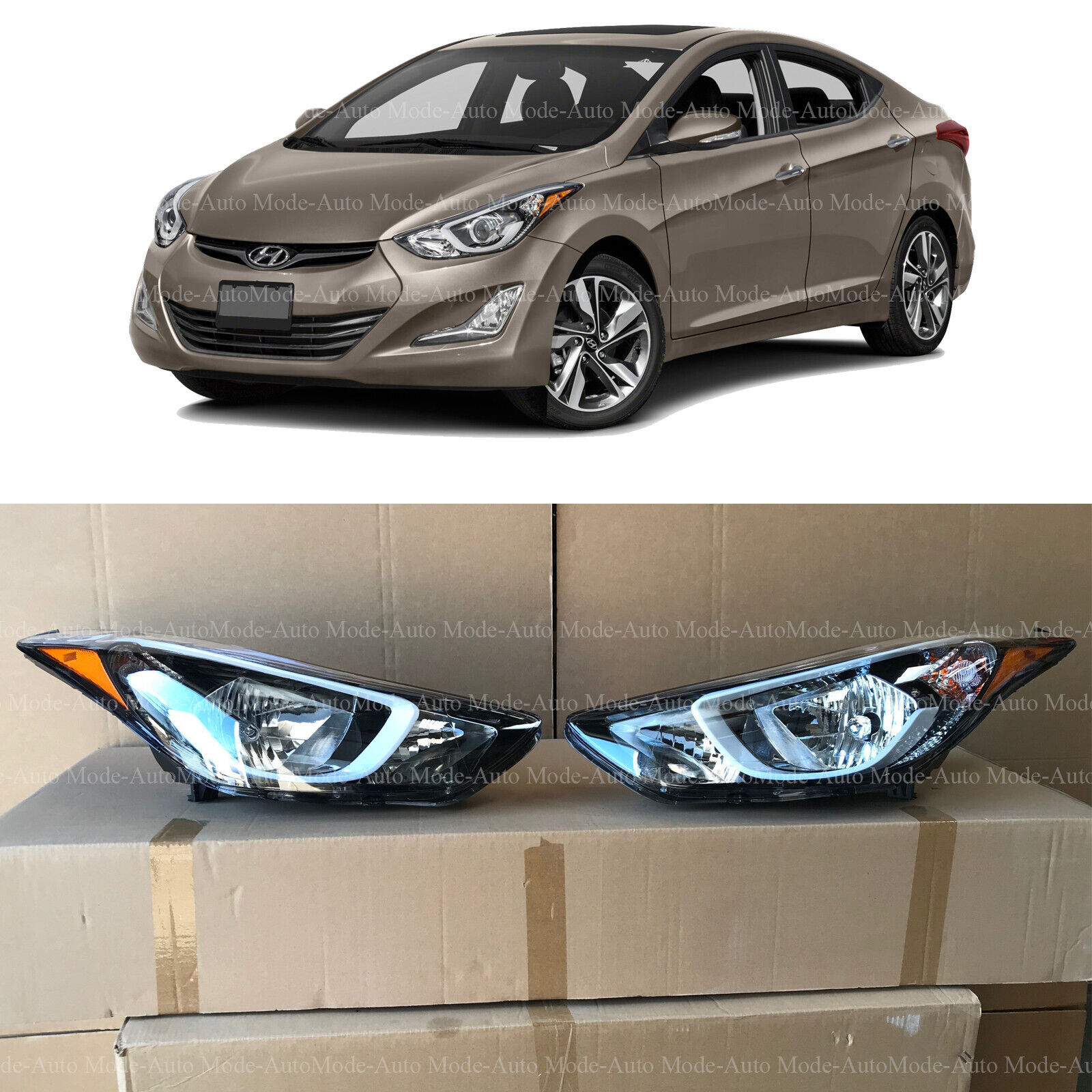 Headlight Replacement for 2014 2015 2016 Hyundai Elantra Left Right 2pc w Bulbs 