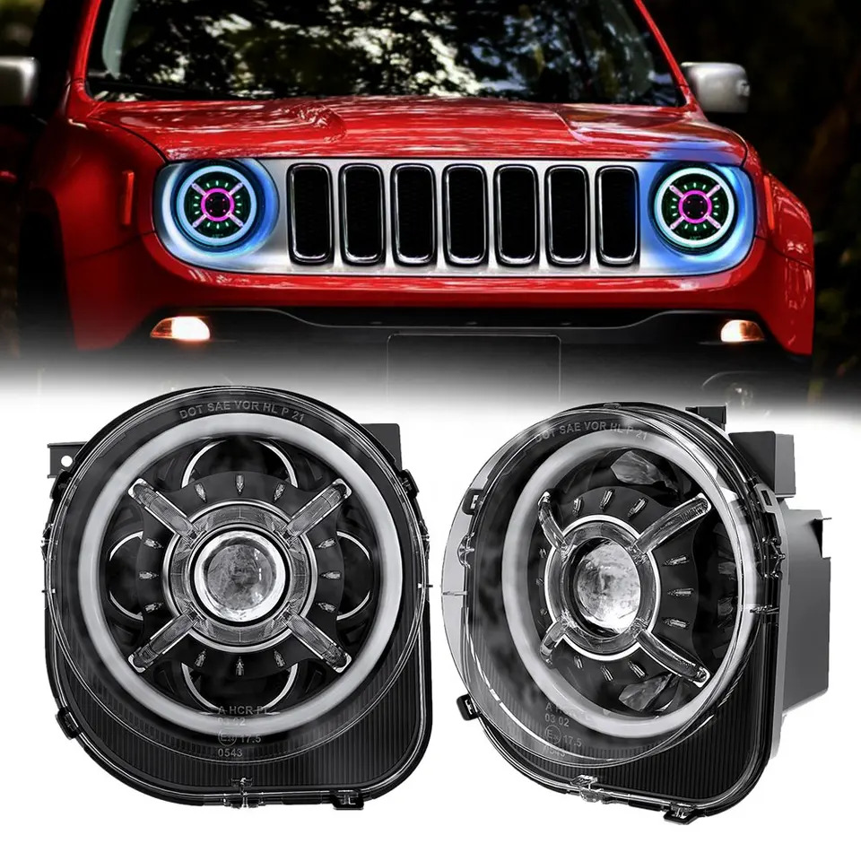 For 2015-2021 Jeep Renegade 9inch LED headlights RGB with Angel Eyes Plug N Play