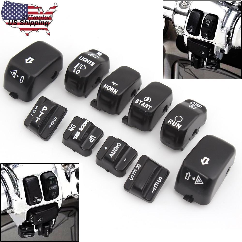 10x Black Hand Control Switch Buttons Caps For Harley Touring Electra Road Glide
