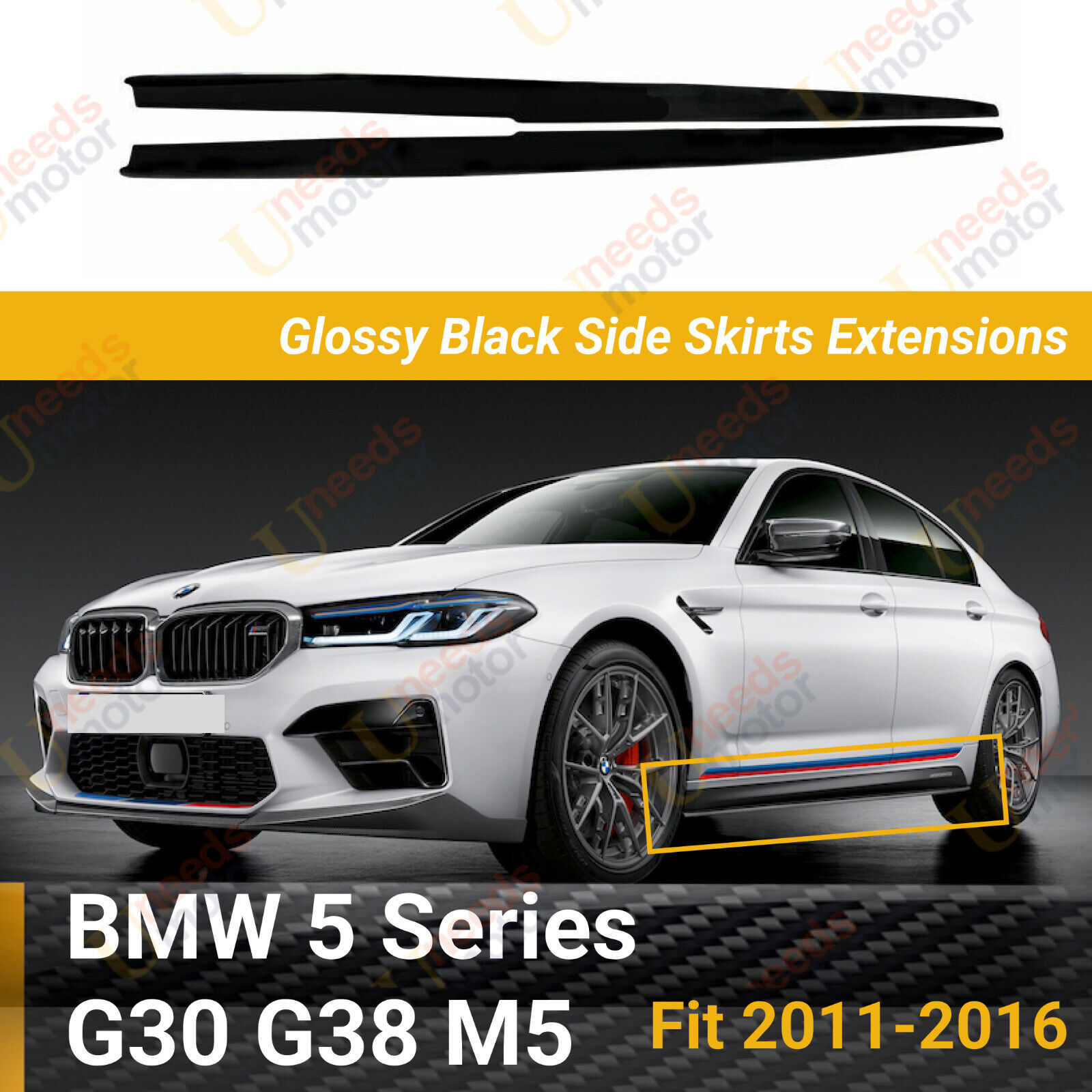For 17-23 BMW 5 Series G30 G38 M5 Sedan Matt Black Side Skirt Extension Spoiler