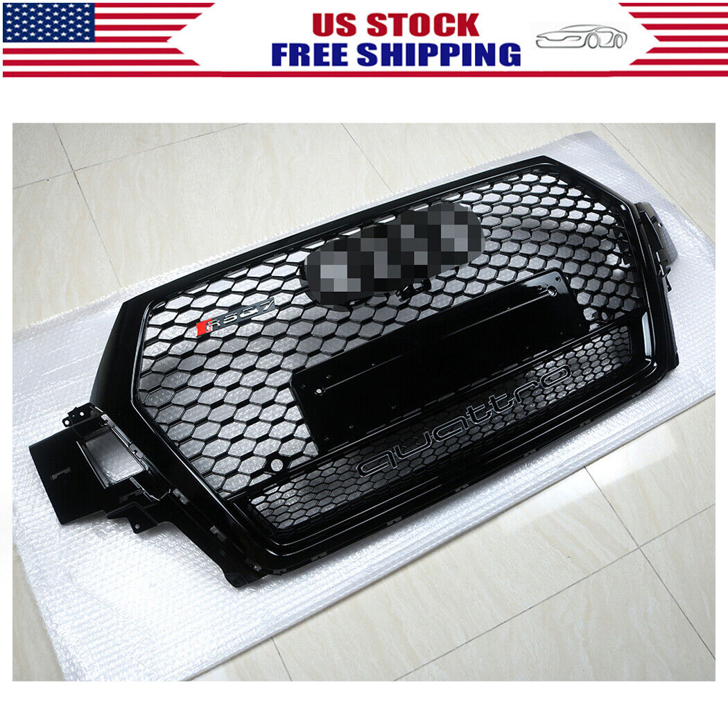 Gloss Black Front Bumper Honeycomb Mesh RSQ7 Style Grille For 2016-2019 Audi Q7