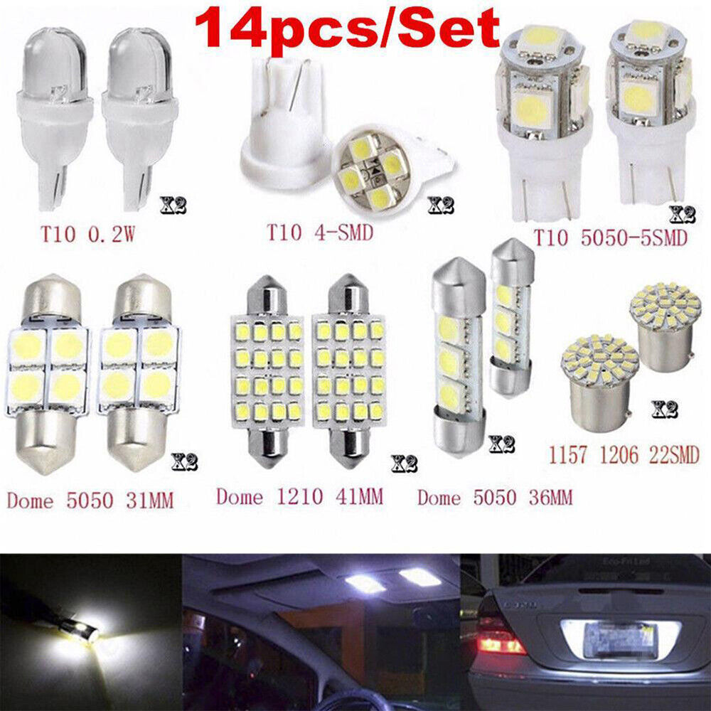 14PCS CAR LED INTERIOR LIGHTS BULBS KIT CAR TRUNK DOME LICENSE PLATE LAMPS 6500K