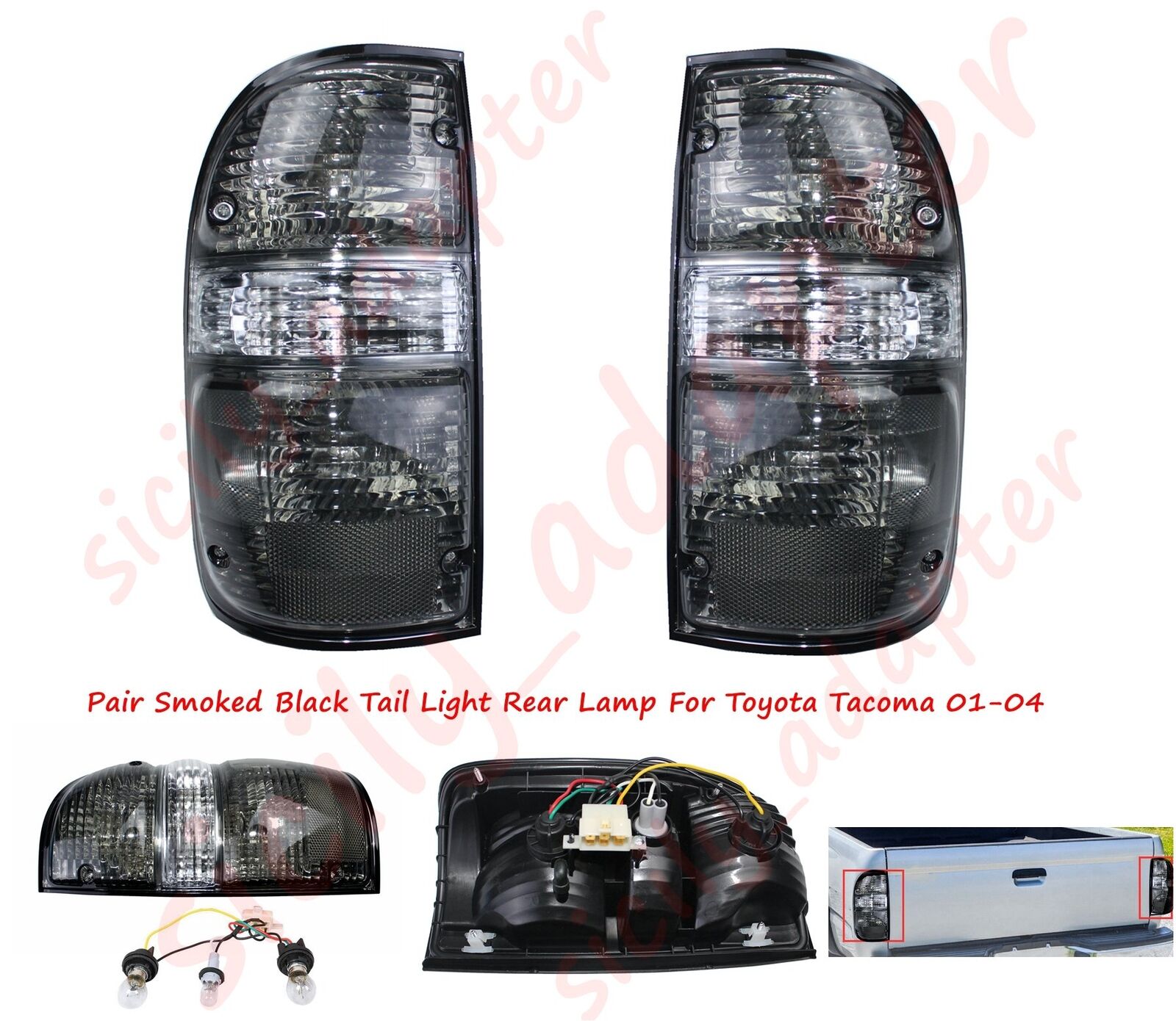 Black Smoked Pair Tail Light Rear Lamp For Toyota Tacoma 01-04 Pickup W/ Bulb US