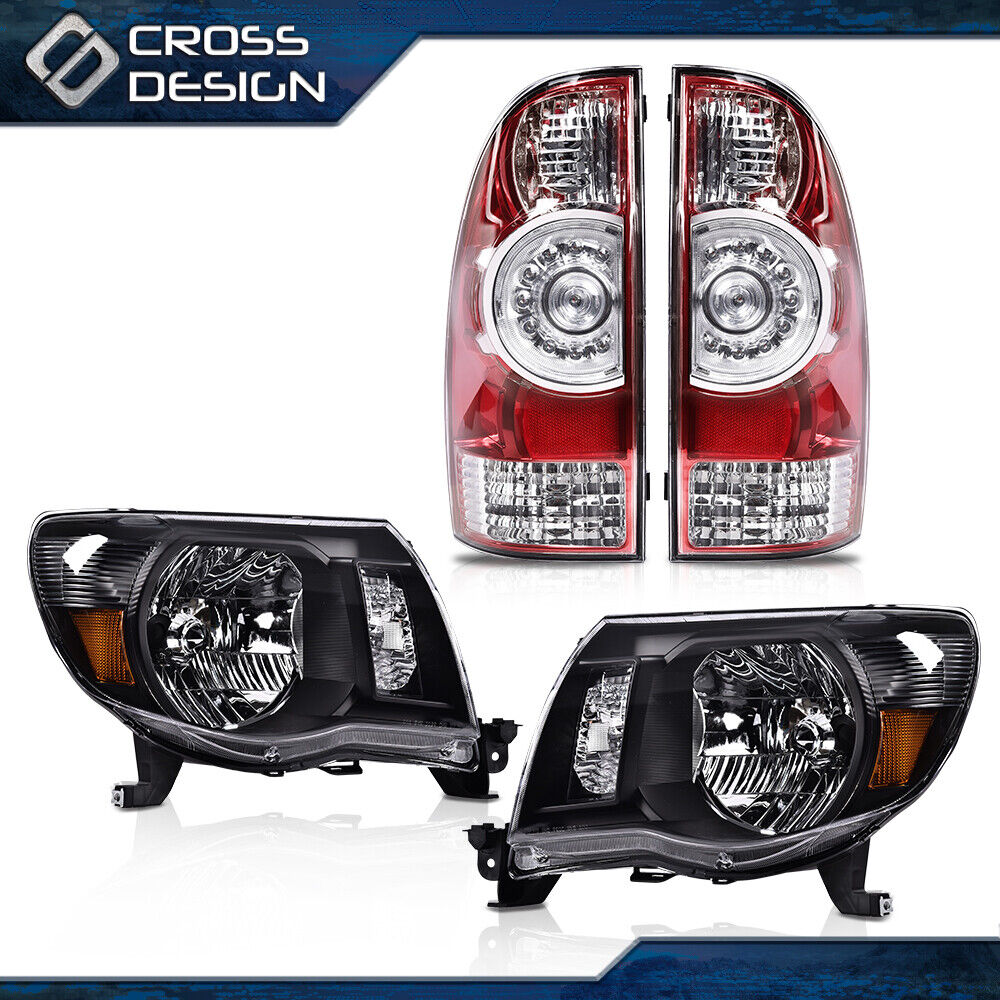 Fit For 05-11 Toyota Tacoma Black Headlights Lamps & Red Tail Lights Right Left