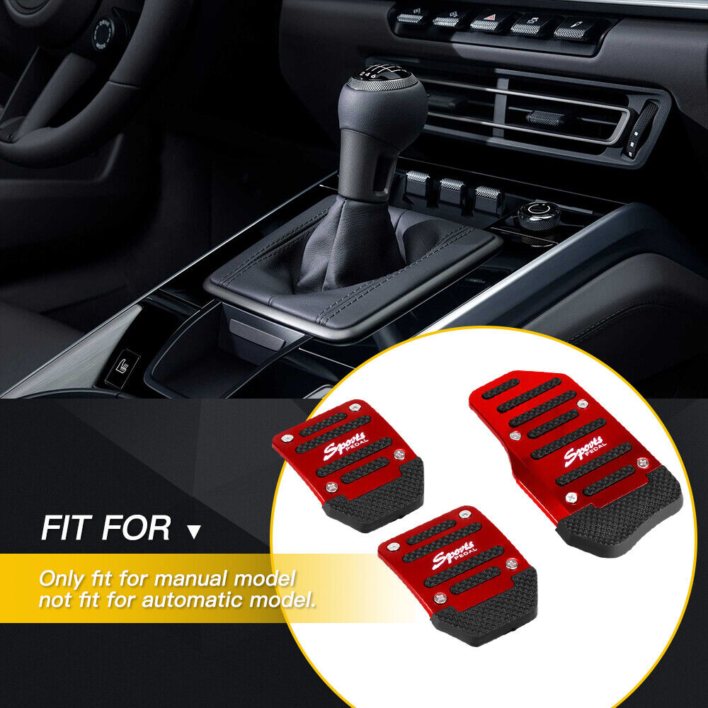 Red Non-slip Gas Brake Pedals Aluminum Pad Cover Set for Manual Car Universal