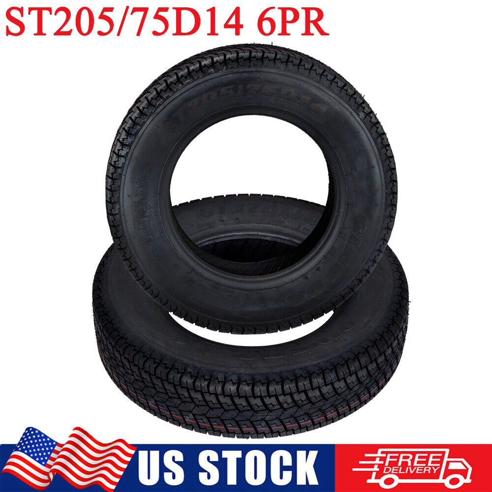 2 Pcs ST205/75D14 Trailer Tires 205/75-14 205 75D14 6PR Load Range C Tires Tyres