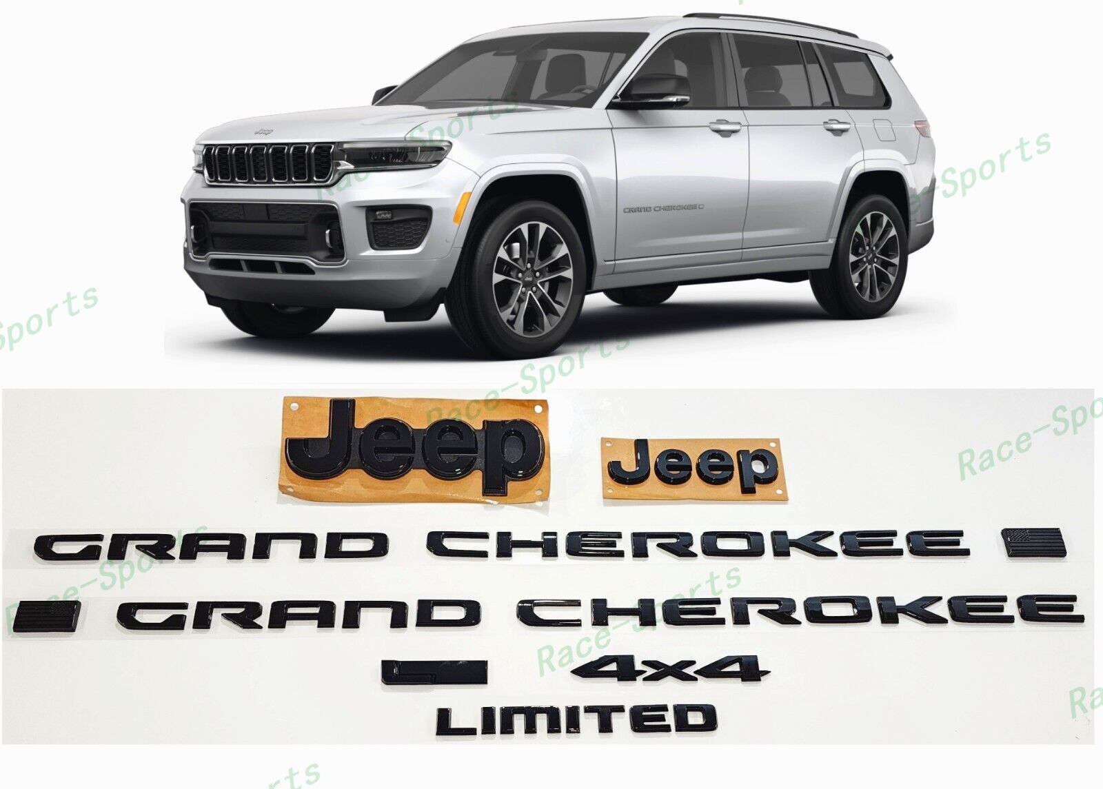 7P 2021+ Jeep Grand Cherokee L Front Rear Limited 4X4 L Door Emblems Gloss Black