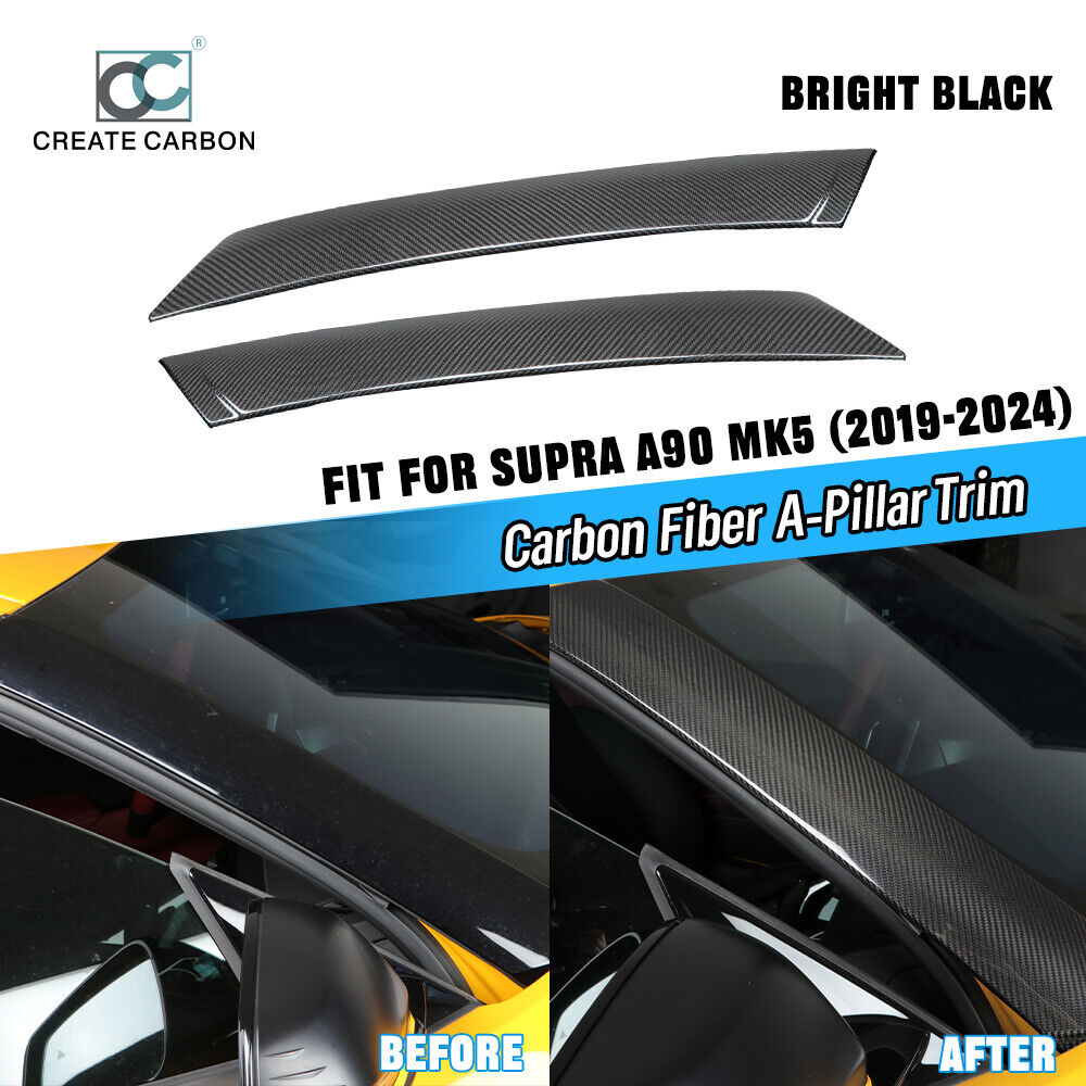 2pcs Dry Carbon Fiber Door A Pillars Cover For Toyota Supra MK5 A90 2019-2024