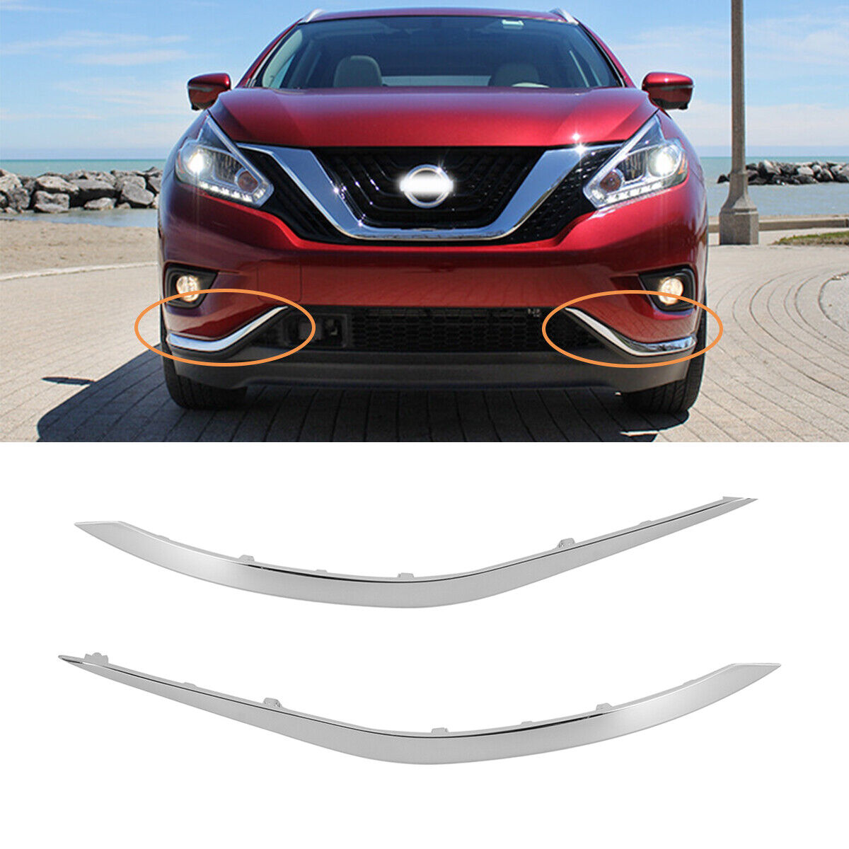 Bumper Trim Set For 2015-2018 Nissan Murano Front Left and Right Lower Chrome