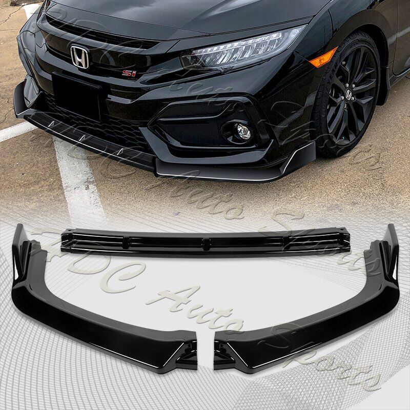 For 2017-2021 Honda Civic Si Coupe Sedan Painted Black Front Bumper Spoiler Lip