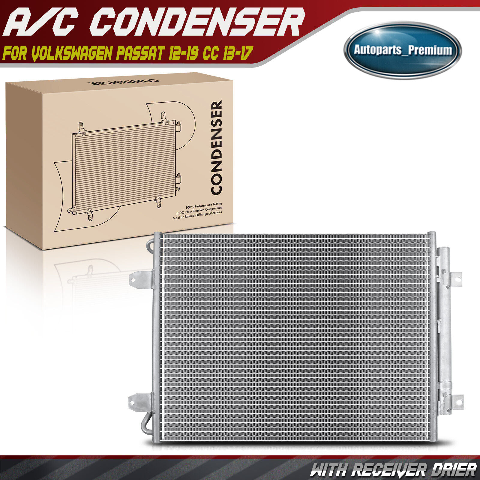 A/C Condenser with Receiver Drier for Volkswagen Passat 13-15 18-19 CC 2013-2017