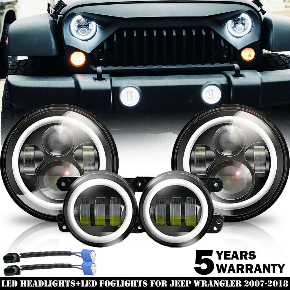 2007-17 For Jeep Wrangler JK Halo LED Headlights + Halo LED Fog Lights Combo Kit