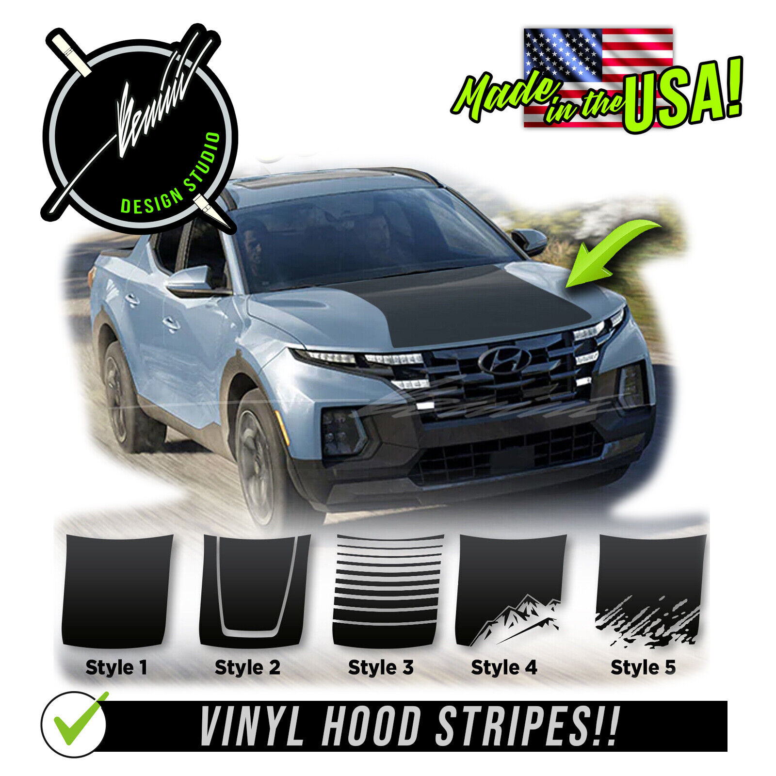 Hood Blackout Decal Racing Stripes Graphics Fits 2022 &up Hyundai Santa Cruz