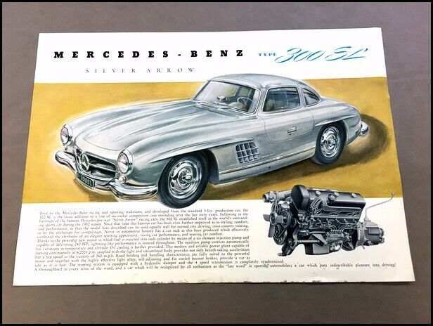 1954 Mercedes Benz 300SL Gullwing Silver Arrow 1-page Car Sales Brochure Sheet