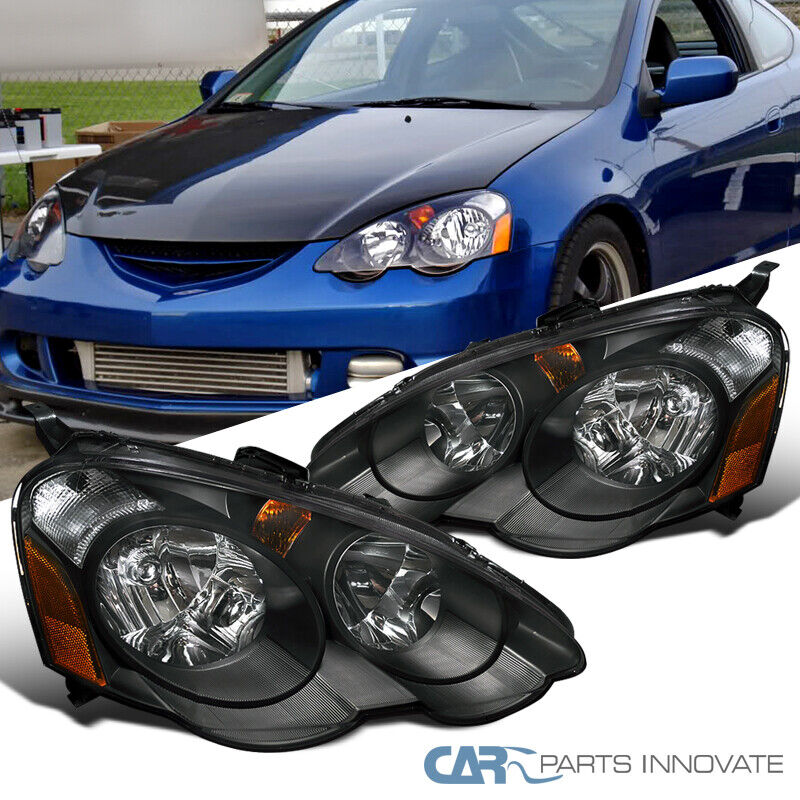 For 02-04 Acura RSX DC5 Replacement Black Clear Head Lights Driving Lamps Pair